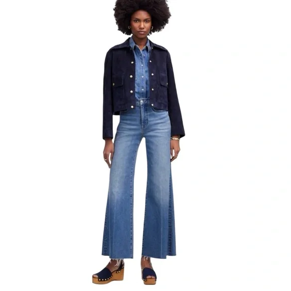 Madewell Wide Leg Crop Blue Denim Retro Stretch Cotton Jeans Women’s 28 - Picture 2 of 15